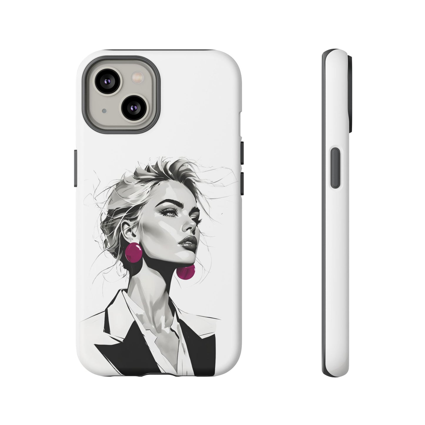 Phone Case — Chic Portrait with Pink Earrings (Stylish Protective Tough Case)