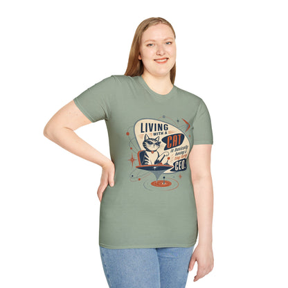 Cat T-Shirt — "Living with a Cat is Basically Having a Furry CEO" Retro Graphic