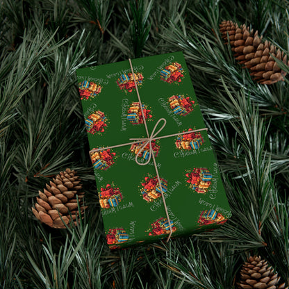 Christmas Gift Wrap Paper — Green Holiday Presents Pattern