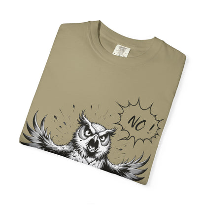 Owl Saying “No” Graphic T-Shirt — Bold Monochrome Illustration
