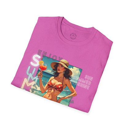 Enjoy Summer Vintage T-Shirt - Unisex Softstyle Tee for Beach Lovers