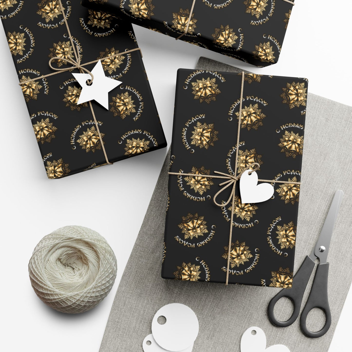 Gift Wrap Paper — Elegant Black & Gold Floral Holiday Wrapping Sheets