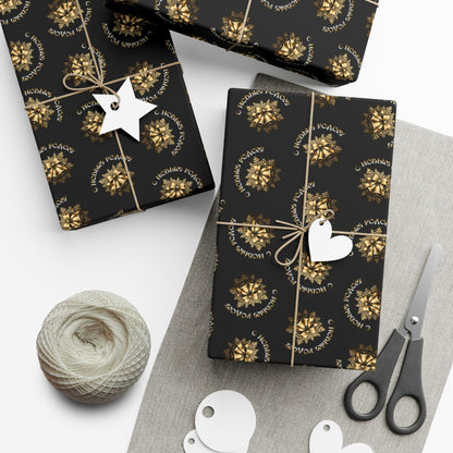 Gift Wrap Paper — Elegant Black & Gold Floral Holiday Wrapping Sheets