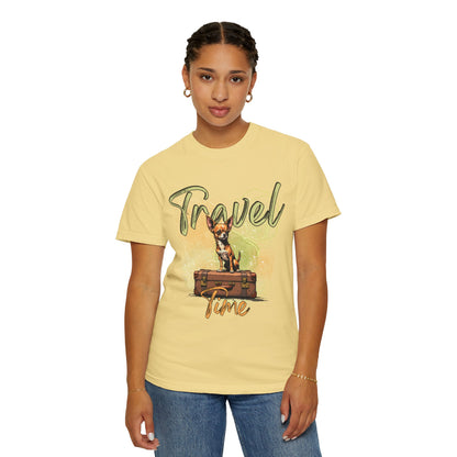 Travel Time Unisex Garment-Dyed T-Shirt - Cute Dog Design for Animal Lovers