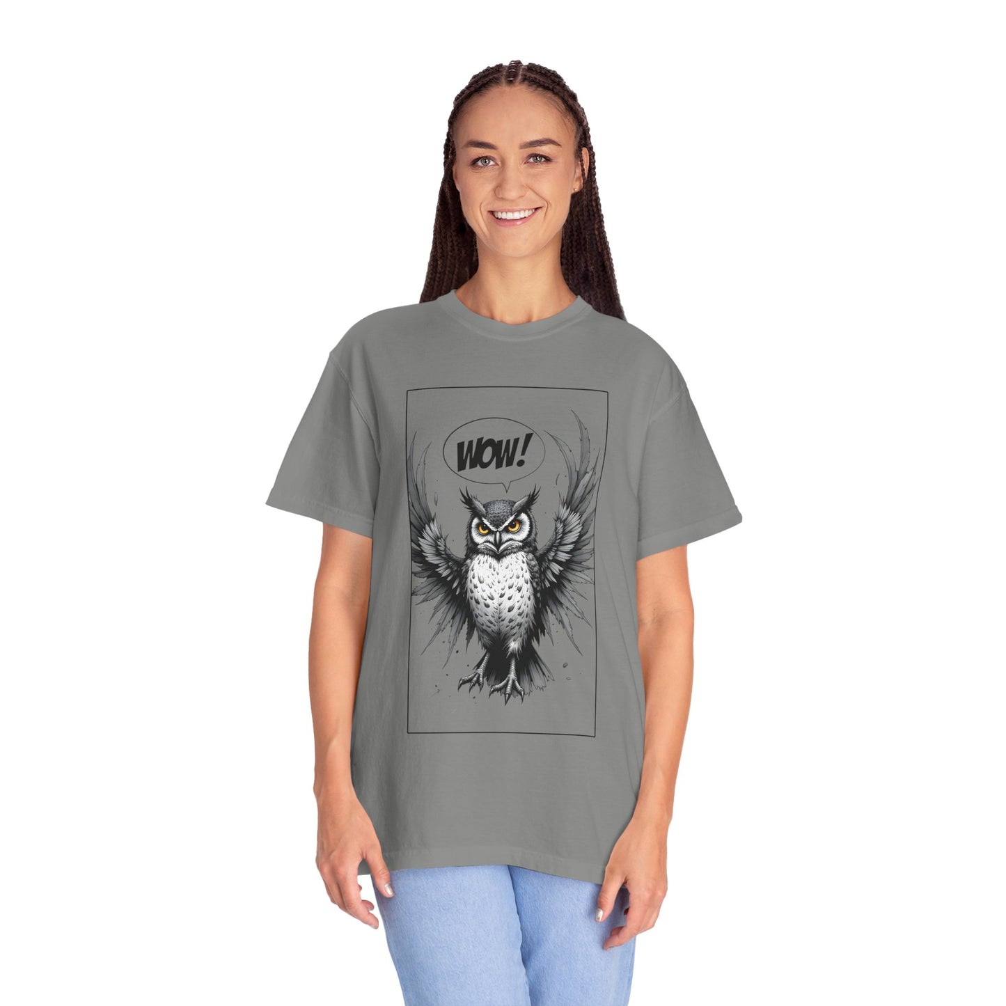 Owl Graphic T-Shirt — 'WOW!' Illustrated Night Owl Tee