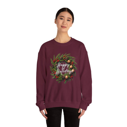 Christmas Wreath Crewneck Sweatshirt – Festive Pine & Ornaments Holiday Sweater