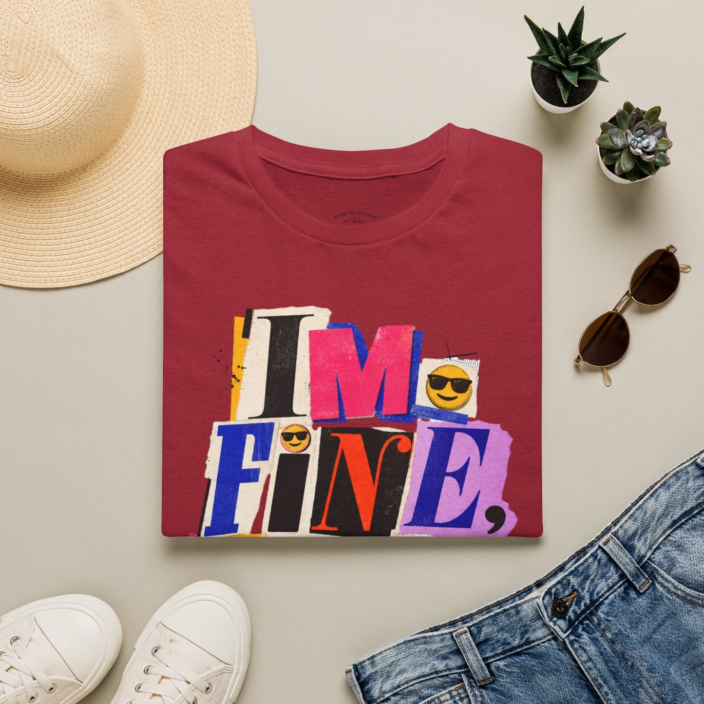 T-Shirt — "I'M FINE, THANK YOU" Retro Collage Graphic Tee