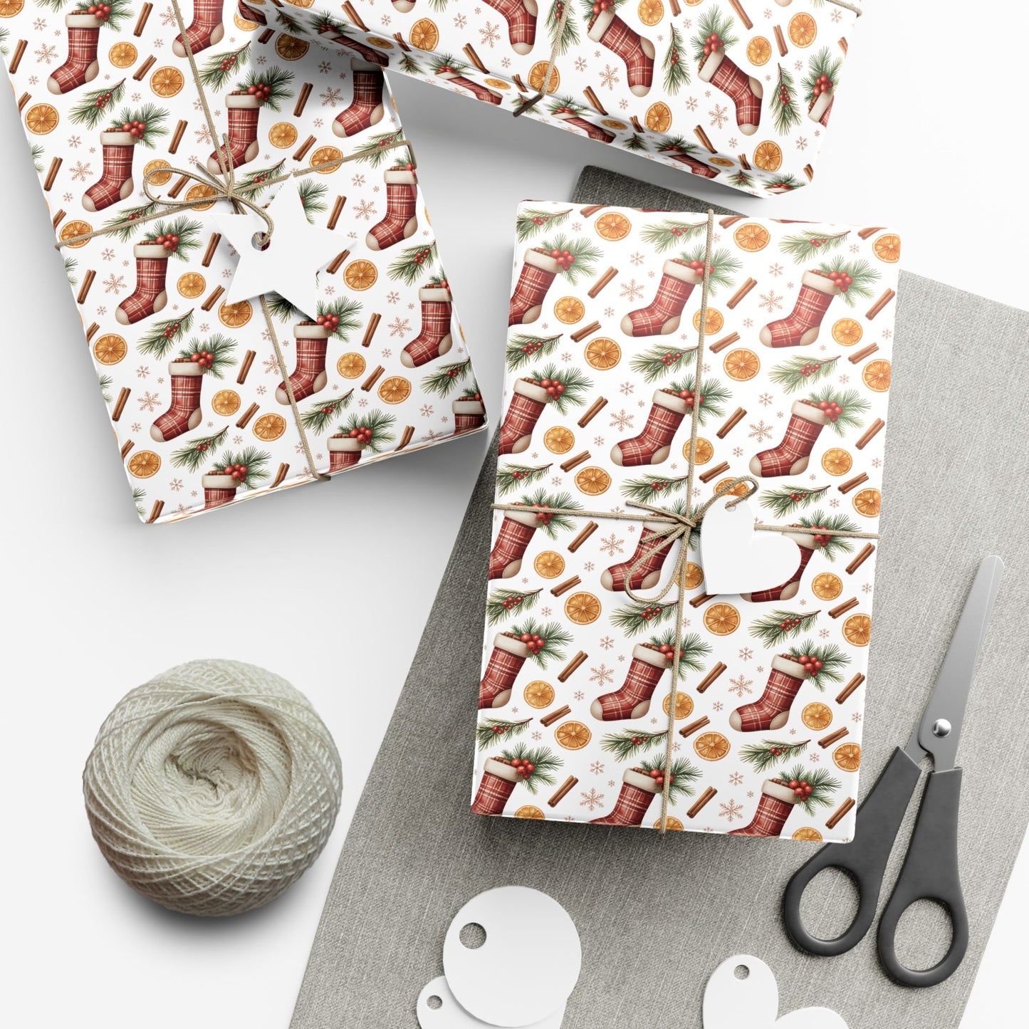Christmas Stocking & Orange Slice Gift Wrap Paper - Holiday Wrapping Roll