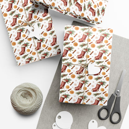 Christmas Stocking & Orange Slice Gift Wrap Paper - Holiday Wrapping Roll