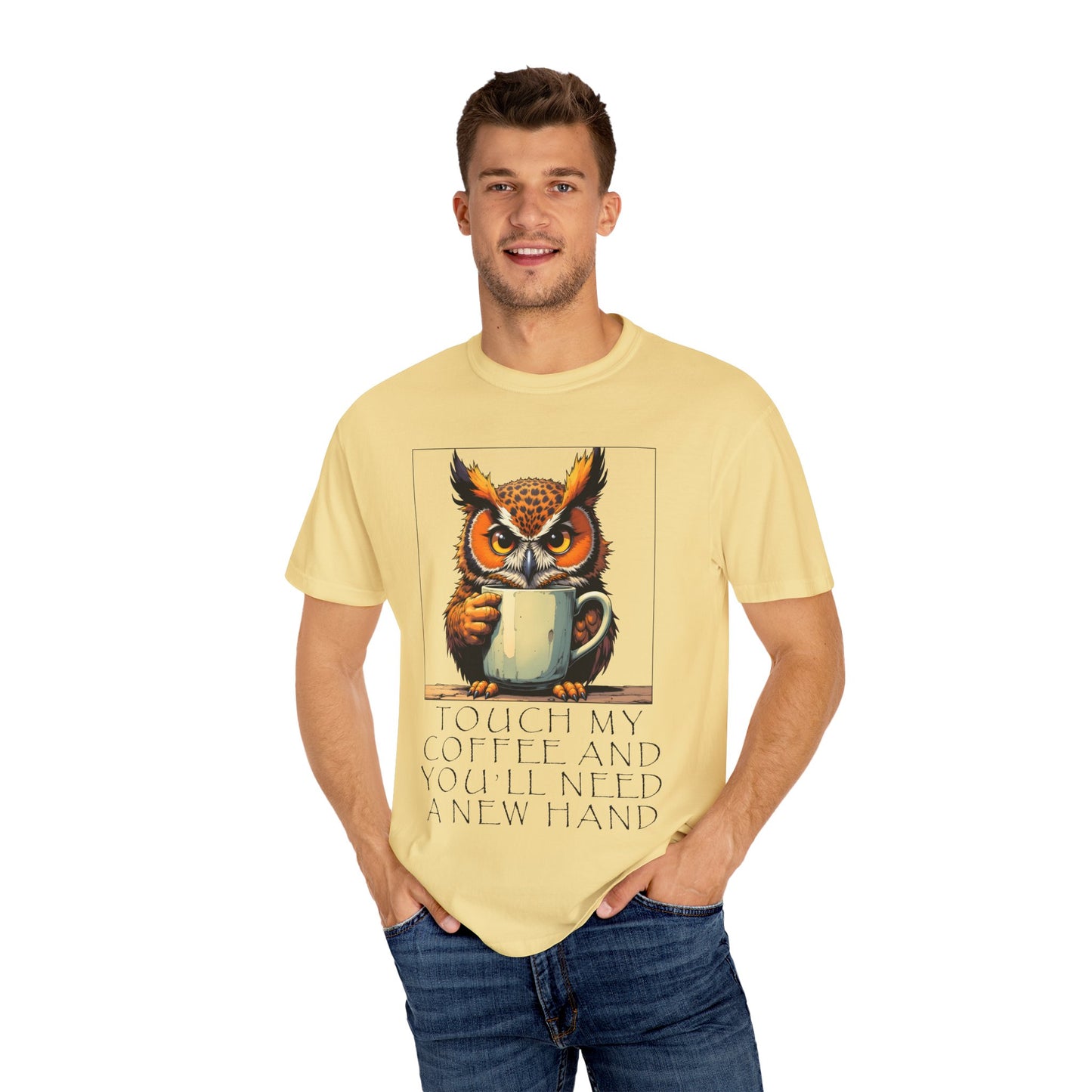 Coffee Owl T‑Shirt - "Touch My Coffee and You'll Need a New Hand" Graphic Tee