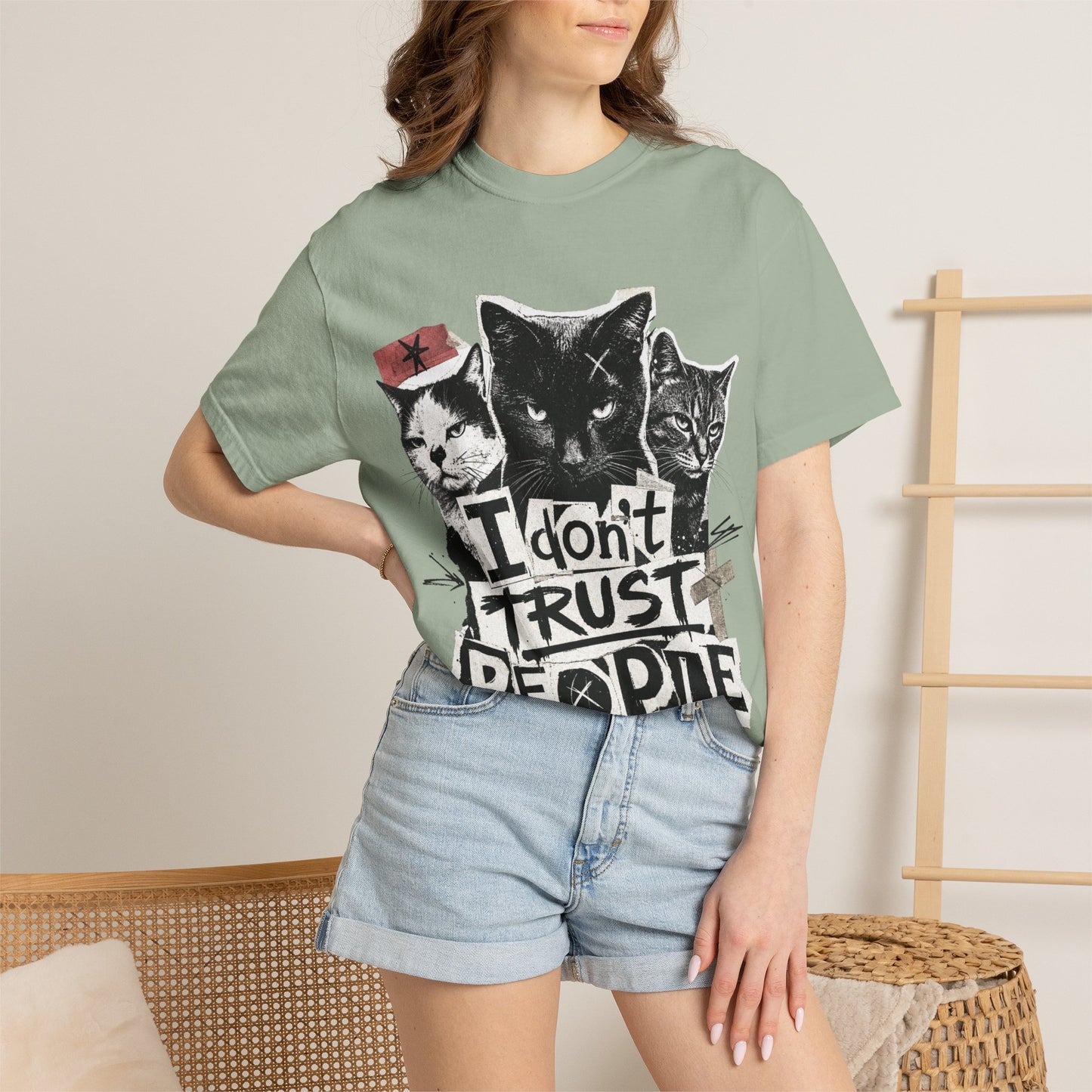 I Don’t Trust People Cat T-Shirt — Grunge Graphic Tee for Cat Lovers