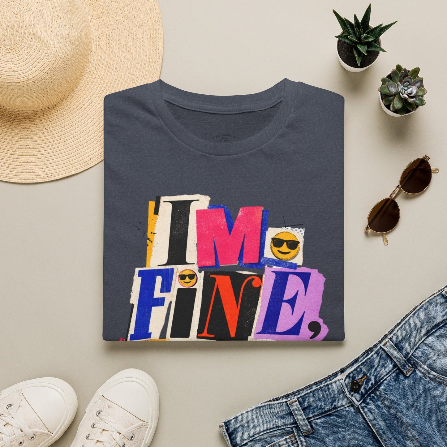 T-Shirt — "I'M FINE, THANK YOU" Retro Collage Graphic Tee