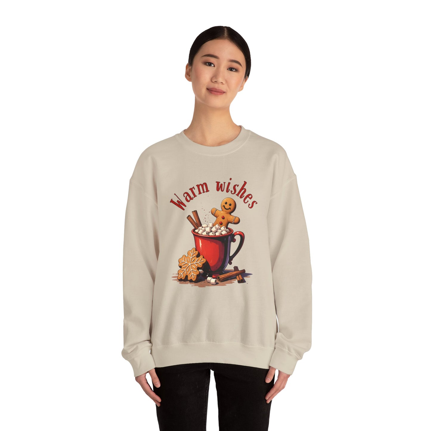 Crewneck Sweatshirt — "Warm Wishes" Hot Cocoa & Gingerbread Holiday Design