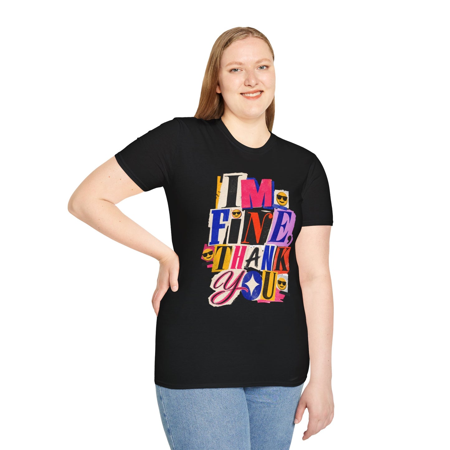 T-Shirt — "I'M FINE, THANK YOU" Retro Collage Graphic Tee