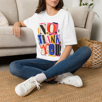 No, Thank You Graphic Tee — Colorful Bold Lettering T‑Shirt