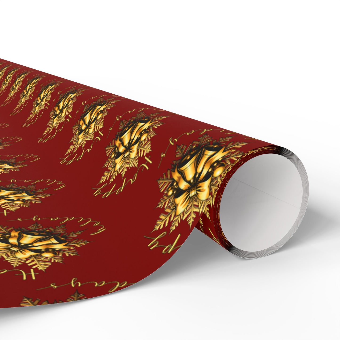 Wrapping Paper Roll — Red & Gold Leaf Pattern Holiday Gift Wrap