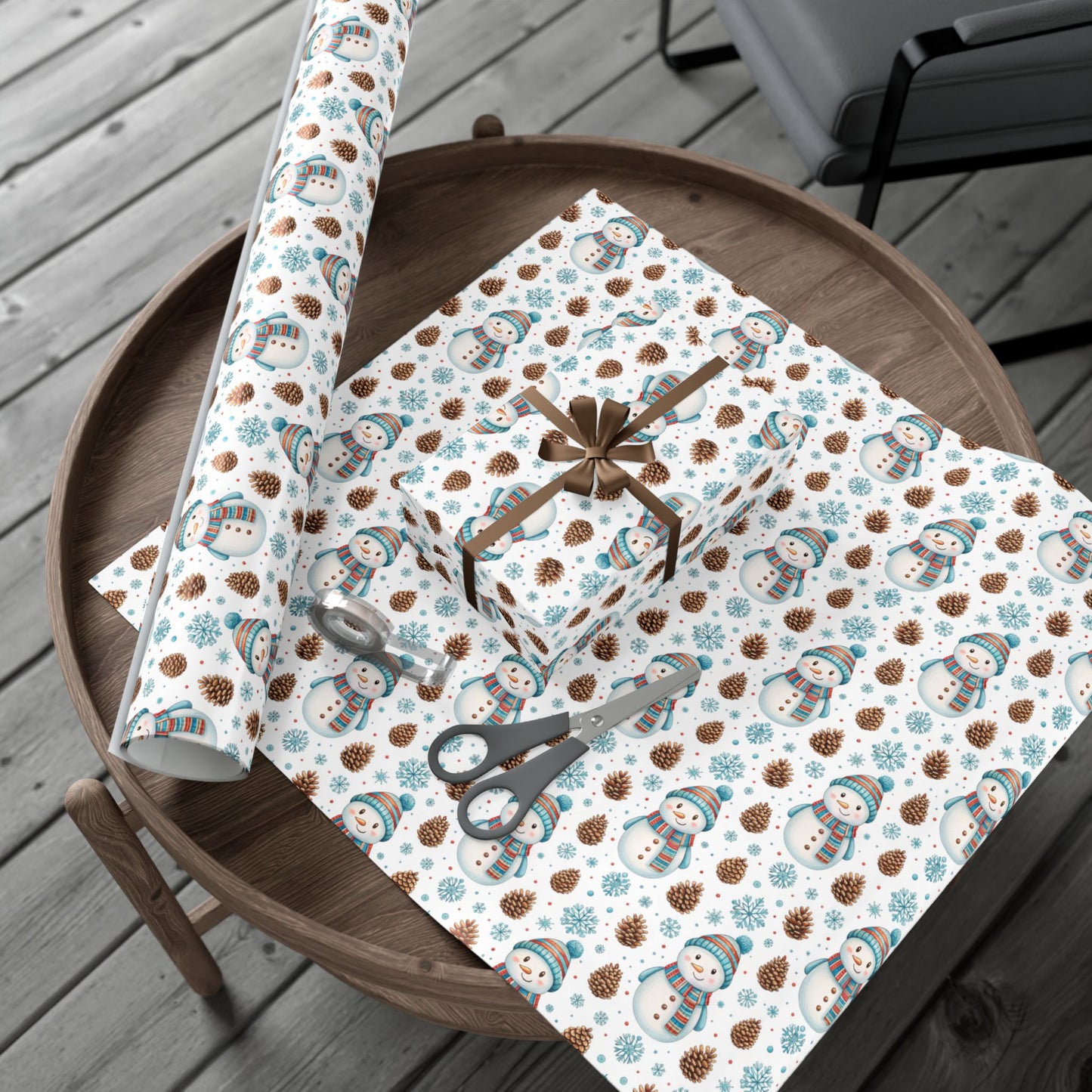 Snowman Holiday Wrapping Paper — Cute Snowman, Pinecone & Snowflake Gift Wrap