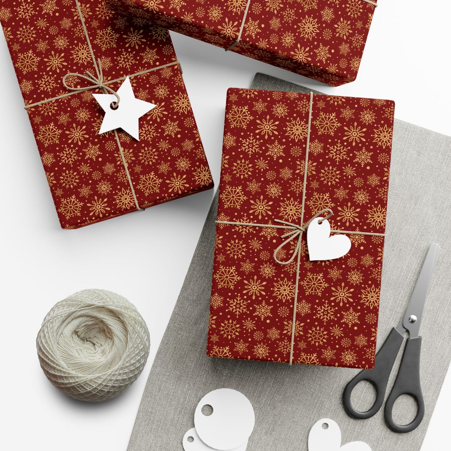 Holiday Snowflake Gift Wrap Paper – Red & Gold Christmas Wrapping Sheets