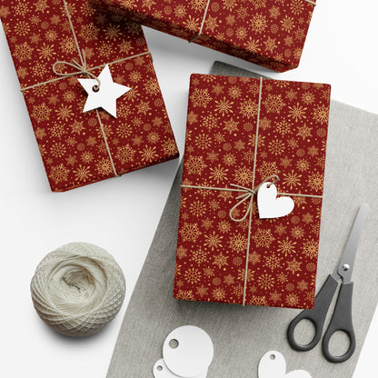 Holiday Snowflake Gift Wrap Paper – Red & Gold Christmas Wrapping Sheets