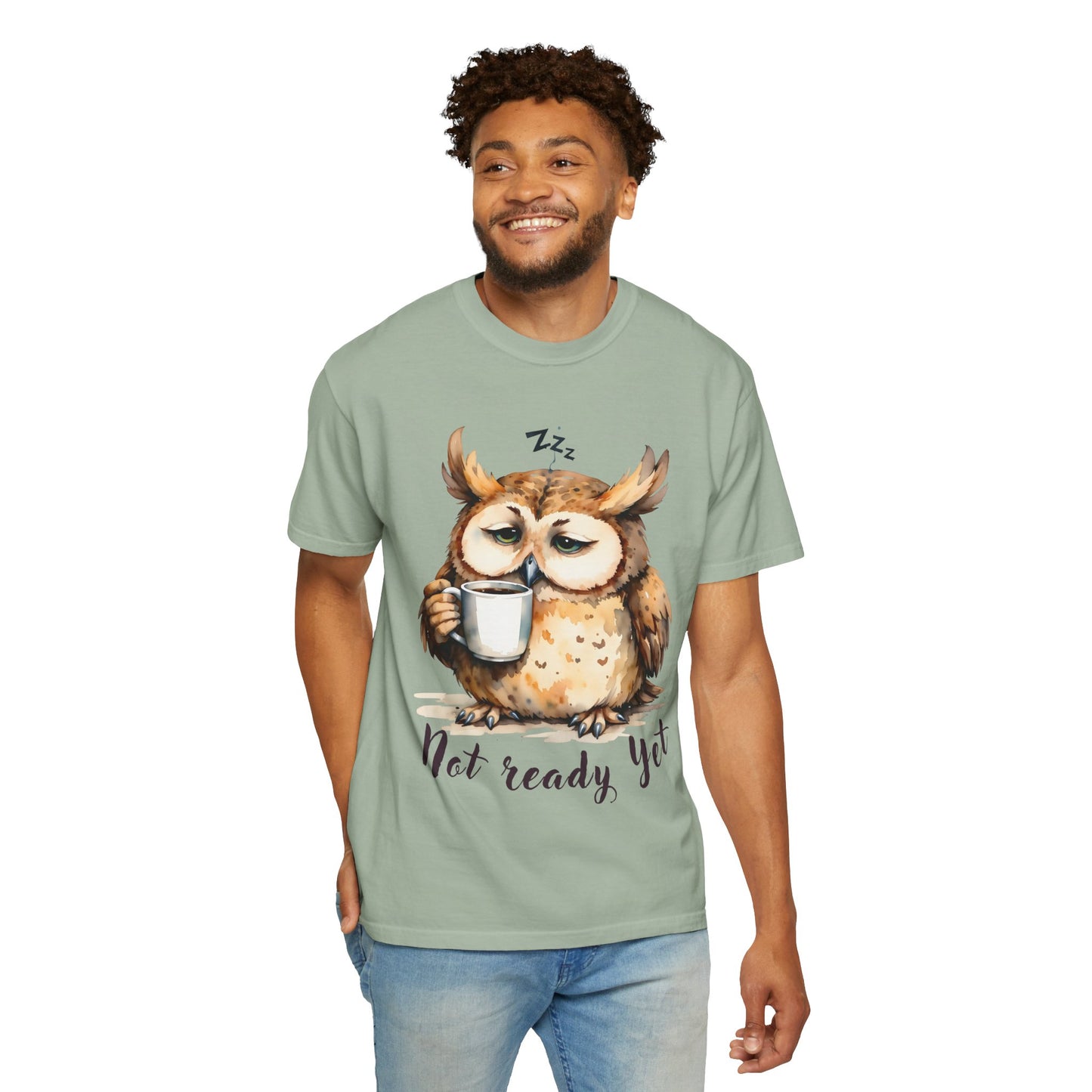 Not Ready Yet Owl T-Shirt — Cute Sleepy Owl Coffee Tee