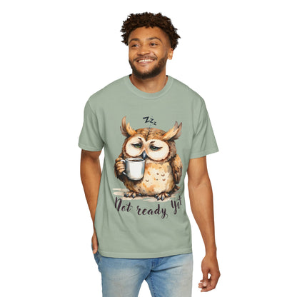 Not Ready Yet Owl T-Shirt — Cute Sleepy Owl Coffee Tee