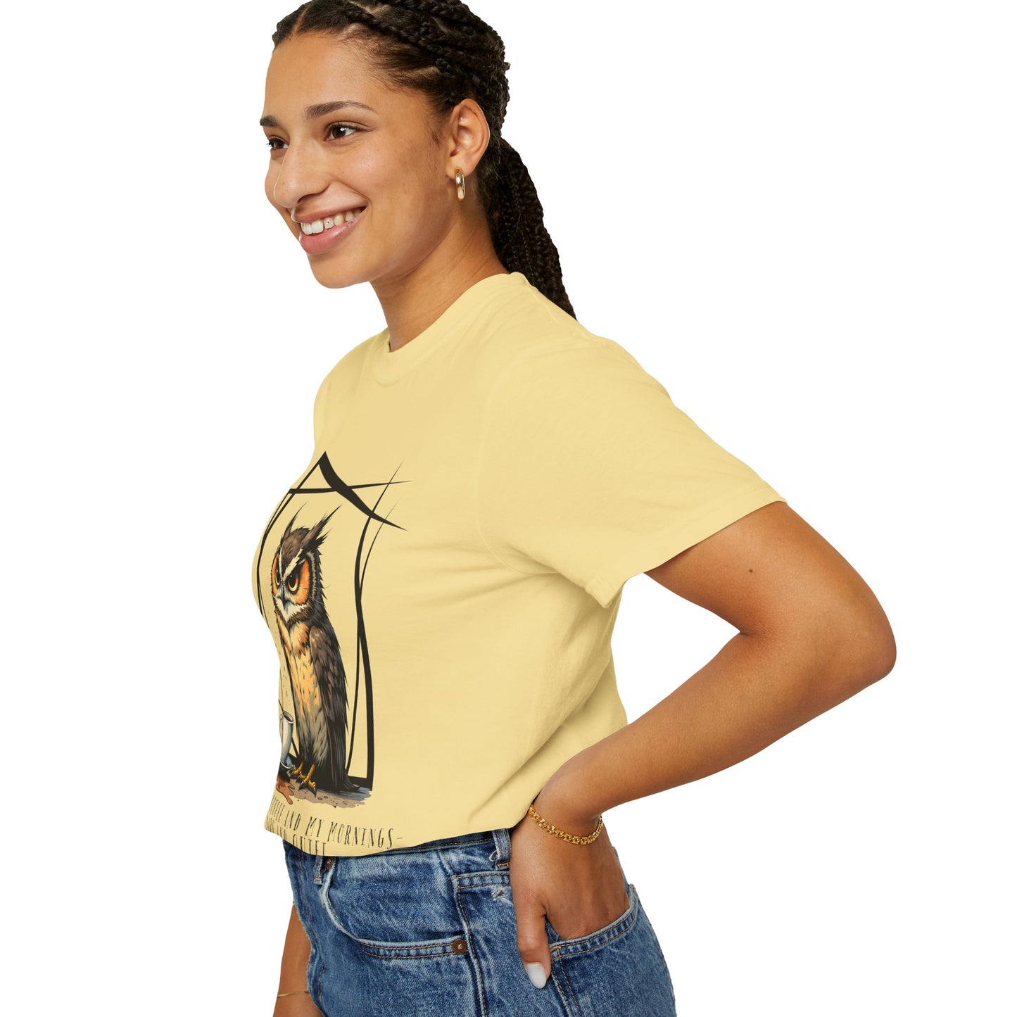 Owl & Coffee Graphic T-Shirt — 'A Day to Coffee and Contemplate'