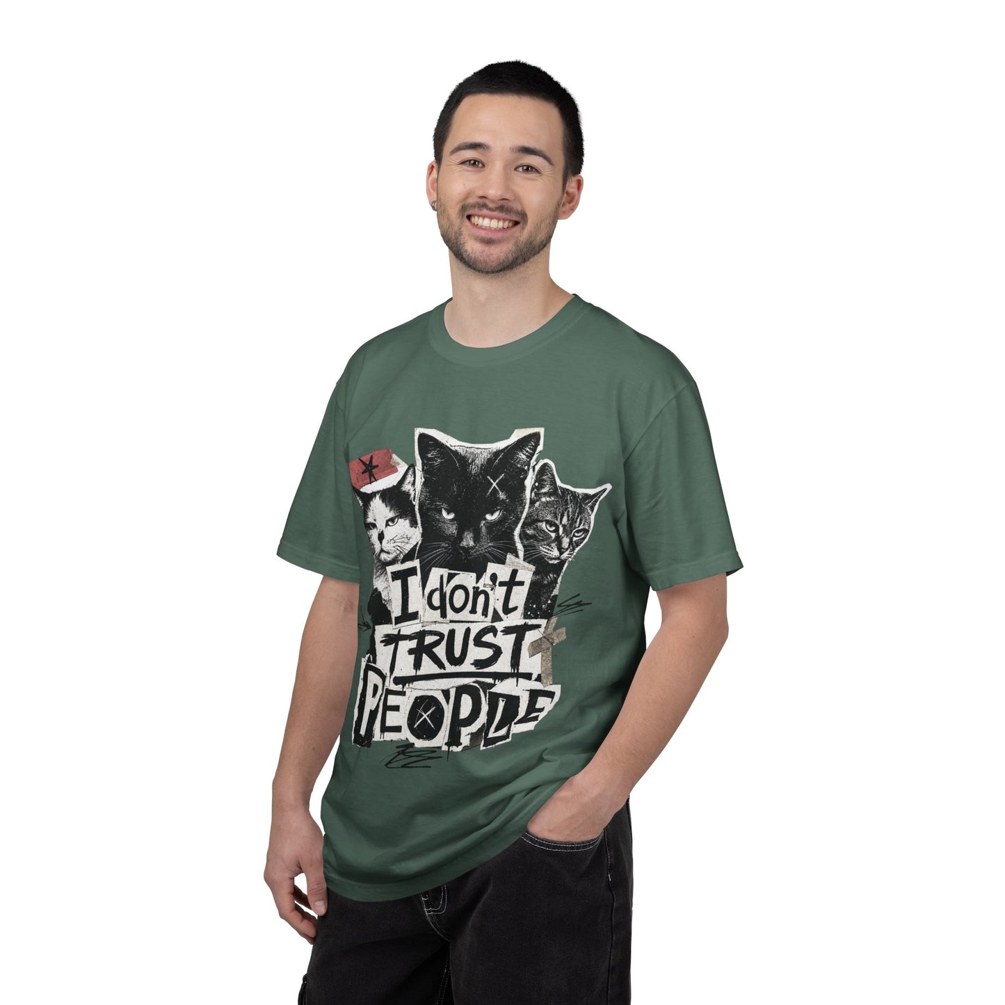 I Don’t Trust People Cat T-Shirt — Grunge Graphic Tee for Cat Lovers