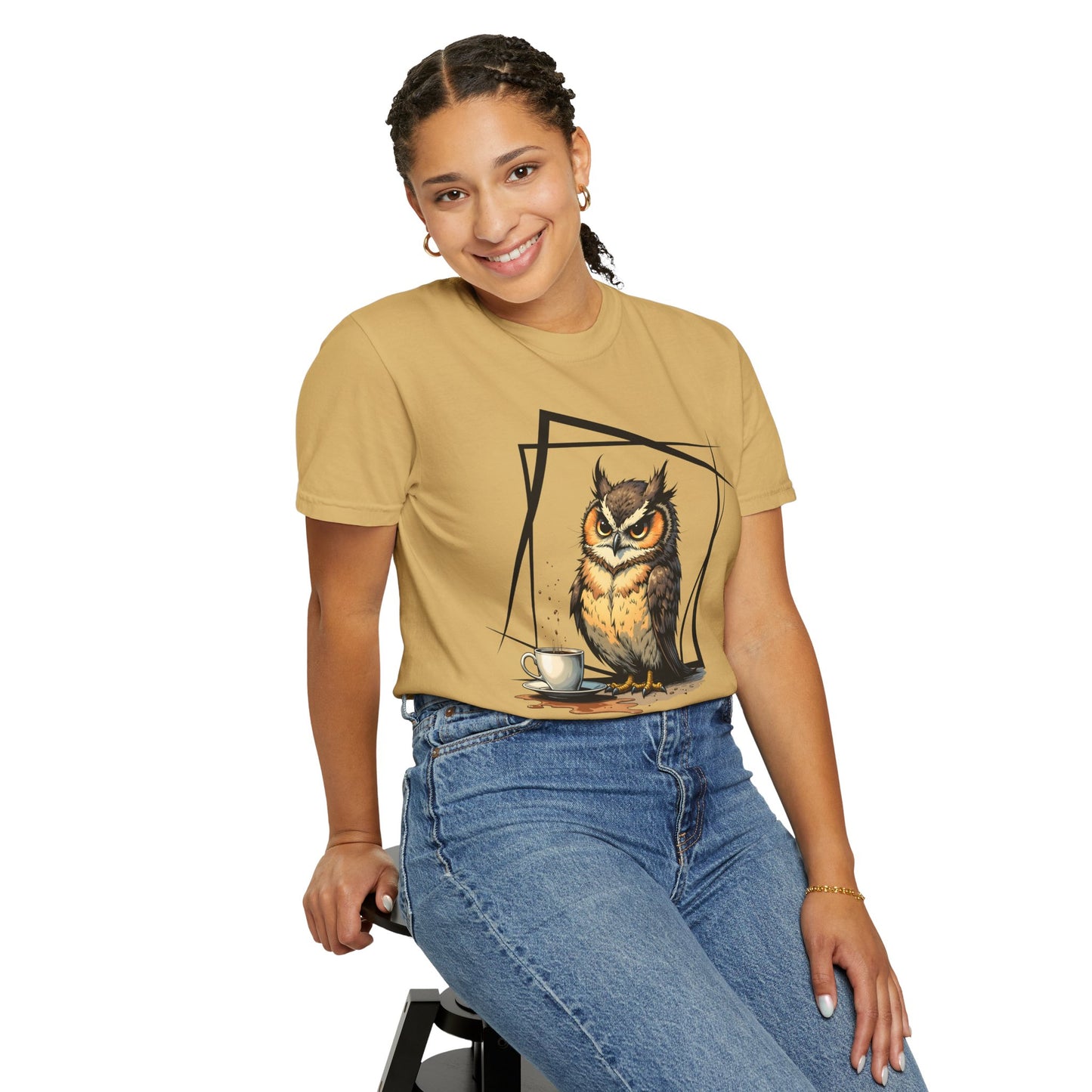 Owl & Coffee Graphic T-Shirt — 'A Day to Coffee and Contemplate'