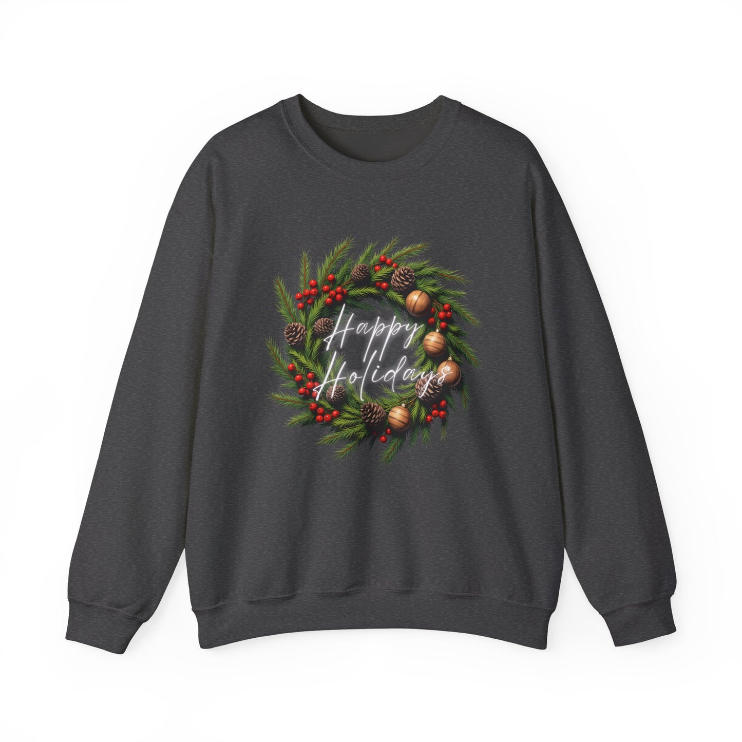 Christmas Wreath Crewneck Sweatshirt – Festive Pine & Ornaments Holiday Sweater