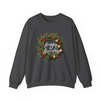 Christmas Wreath Crewneck Sweatshirt – Festive Pine & Ornaments Holiday Sweater
