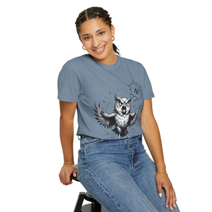 Owl Saying “No” Graphic T-Shirt — Bold Monochrome Illustration