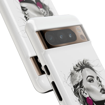 Phone Case — Chic Portrait with Pink Earrings (Stylish Protective Tough Case)