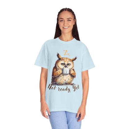 Not Ready Yet Owl T-Shirt — Cute Coffee Morning Graphic Tee