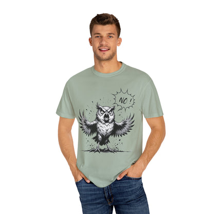Owl Saying “No” Graphic T-Shirt — Bold Monochrome Illustration