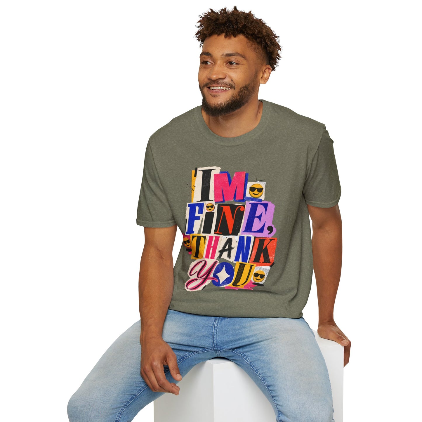 T-Shirt — "I'M FINE, THANK YOU" Retro Collage Graphic Tee