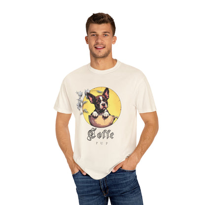 Coffee Pup Unisex Garment-Dyed T-shirt - Cute Dog Lovers Tee