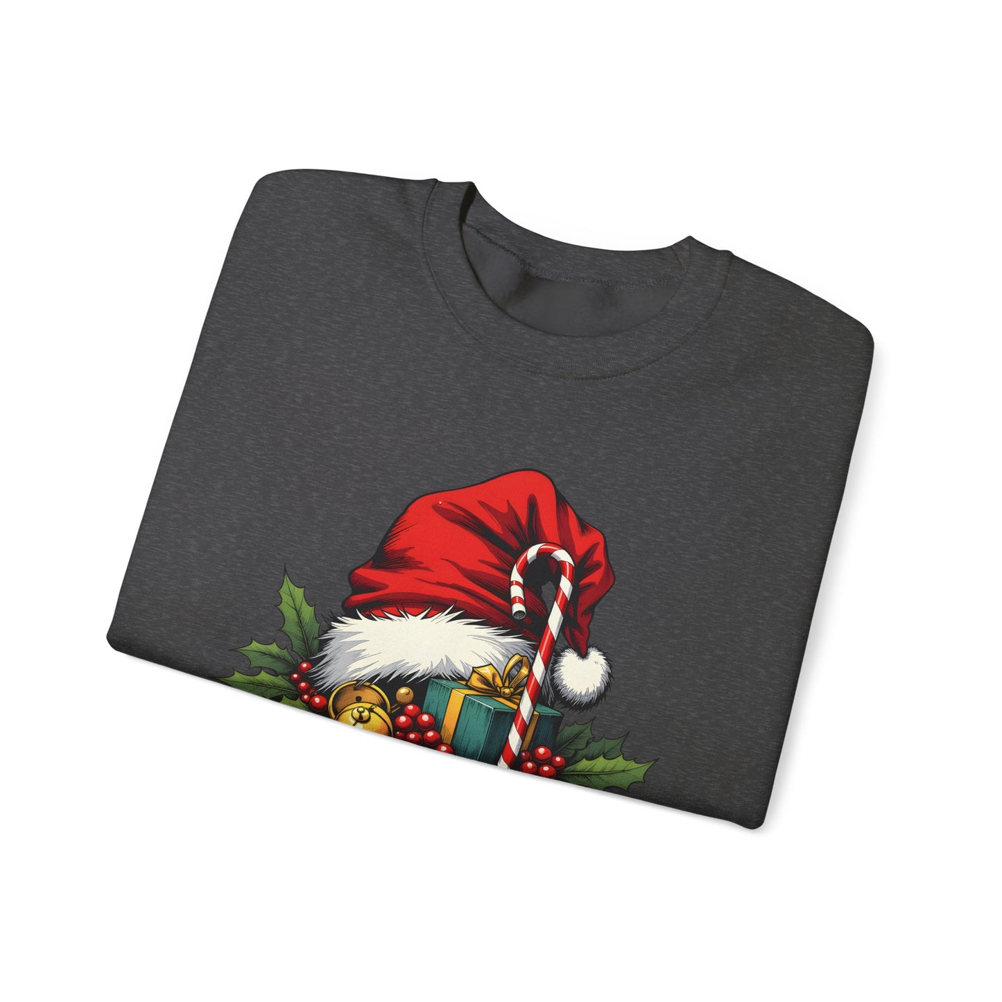 Christmas Sweatshirt - 'Ho-Ho-Ho' Santa Hat & Holly Holiday Crewneck