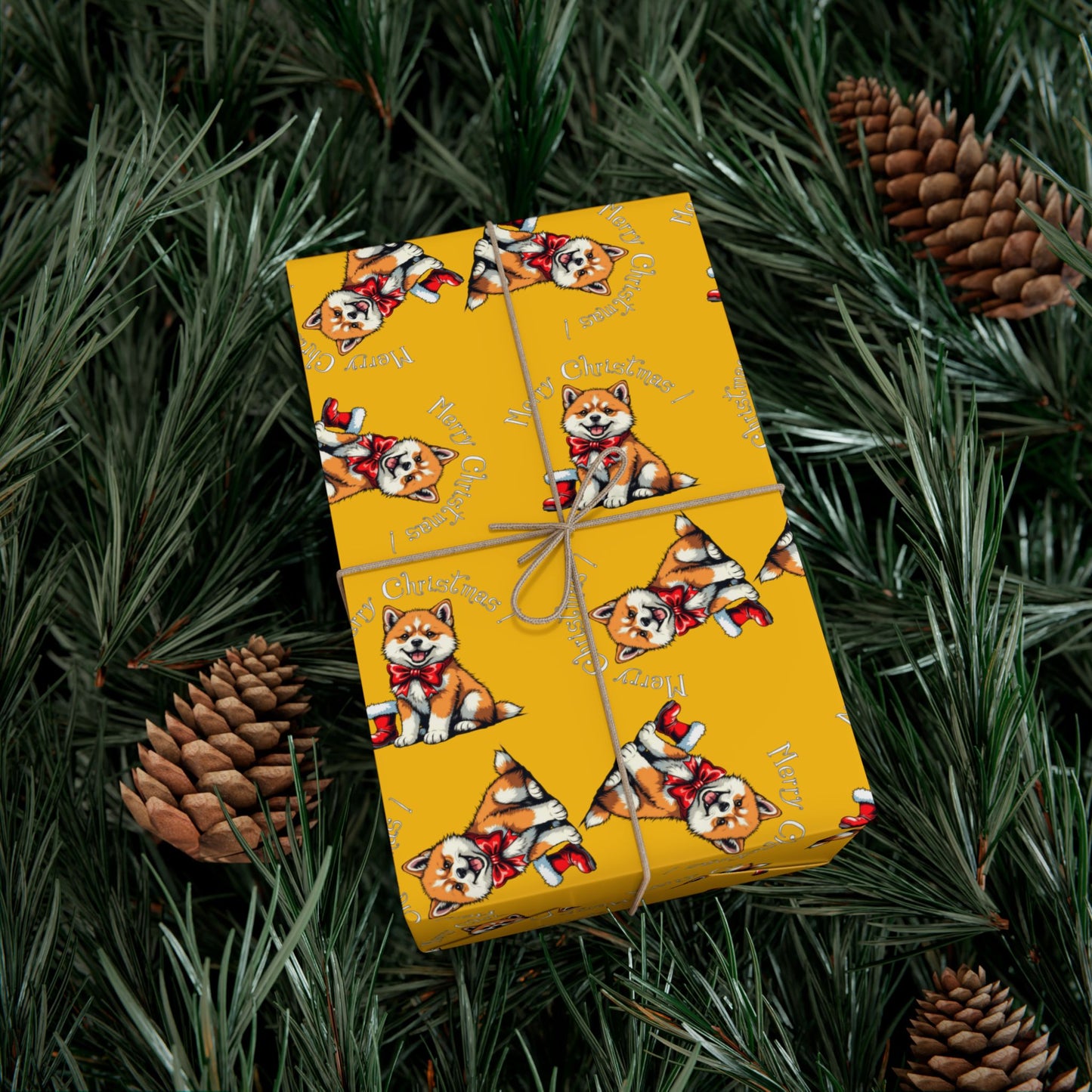 Dog Elf Pattern Gift Wrap Paper — Festive Shiba Inu Wrapping Sheets