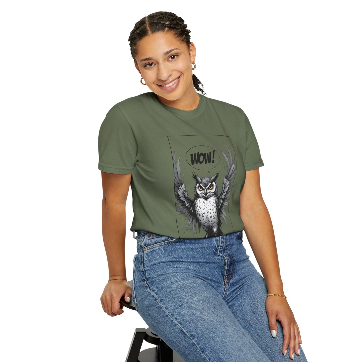 Owl Graphic T-Shirt — 'WOW!' Illustrated Night Owl Tee