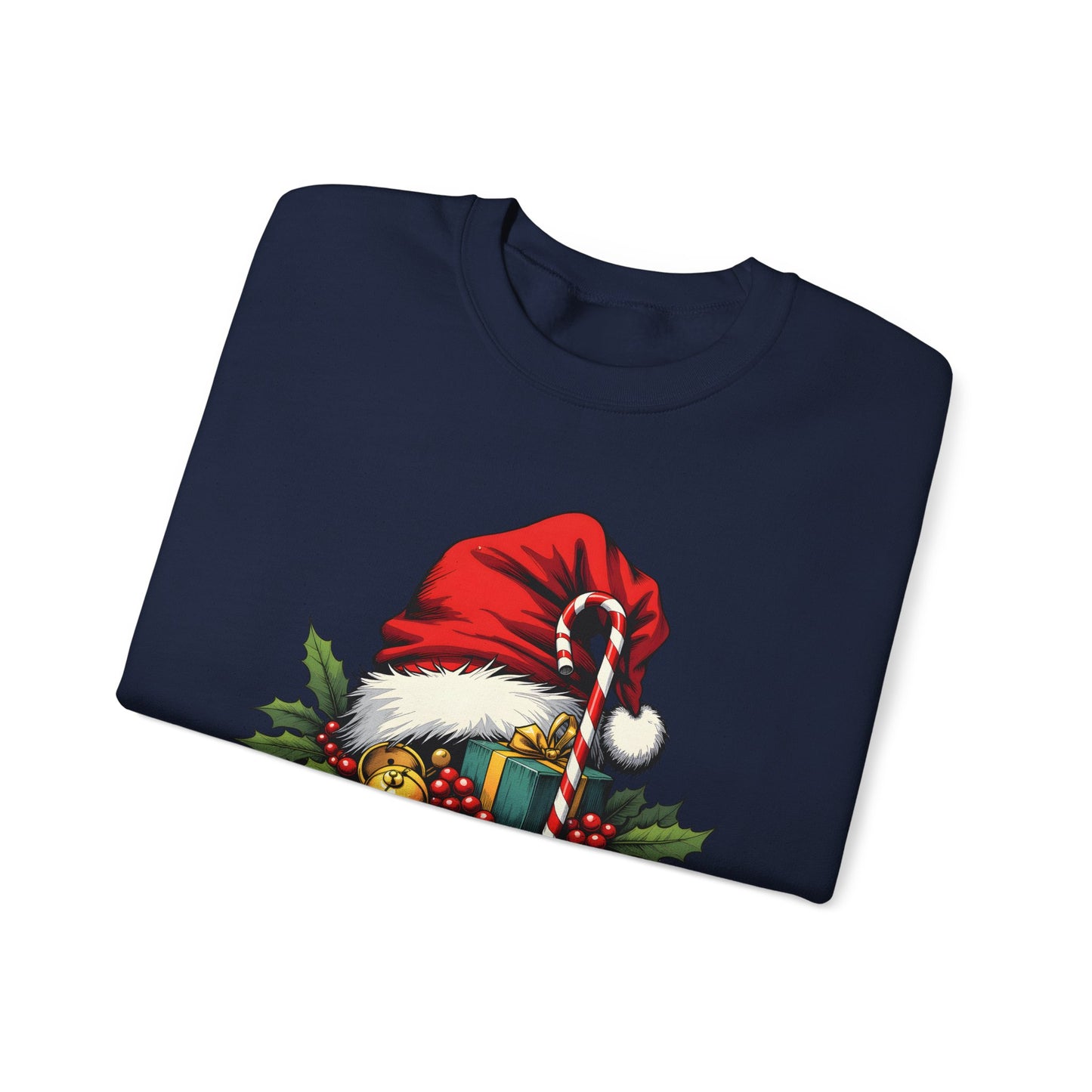Christmas Sweatshirt - 'Ho-Ho-Ho' Santa Hat & Holly Holiday Crewneck