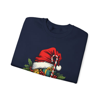 Christmas Sweatshirt - 'Ho-Ho-Ho' Santa Hat & Holly Holiday Crewneck