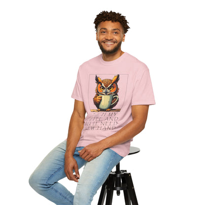 Coffee Owl T‑Shirt - "Touch My Coffee and You'll Need a New Hand" Graphic Tee