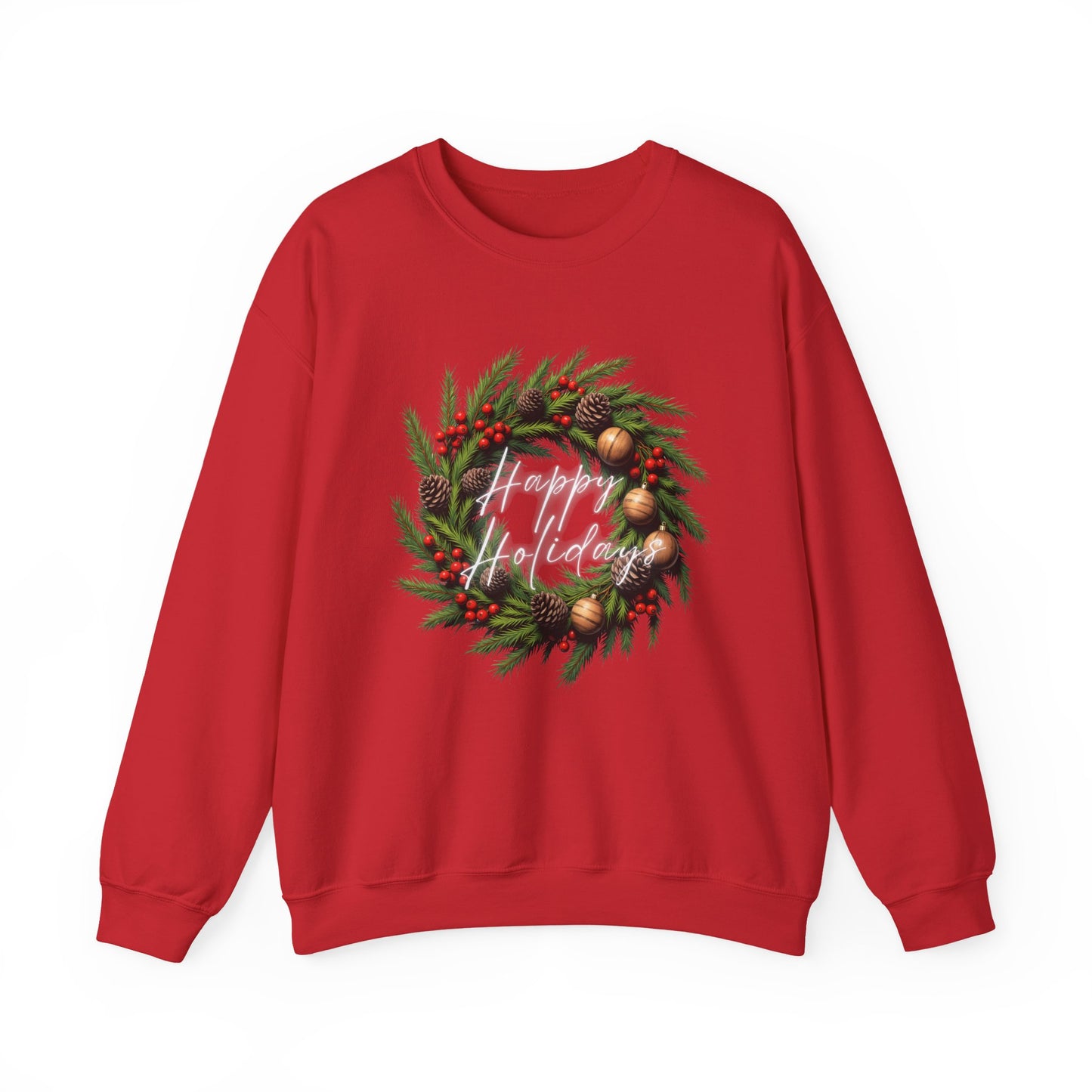 Christmas Wreath Crewneck Sweatshirt – Festive Pine & Ornaments Holiday Sweater