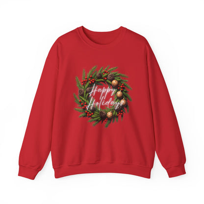 Christmas Wreath Crewneck Sweatshirt – Festive Pine & Ornaments Holiday Sweater