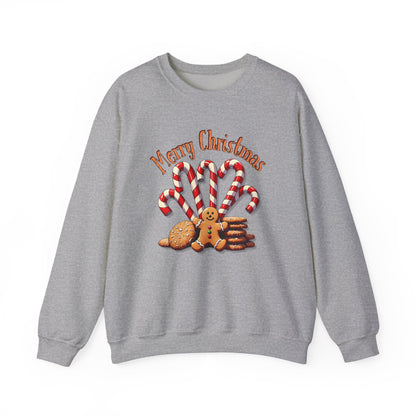 Christmas Candy Canes Crewneck Sweatshirt — "Merry Christmas" Gingerbread Holiday Sweater