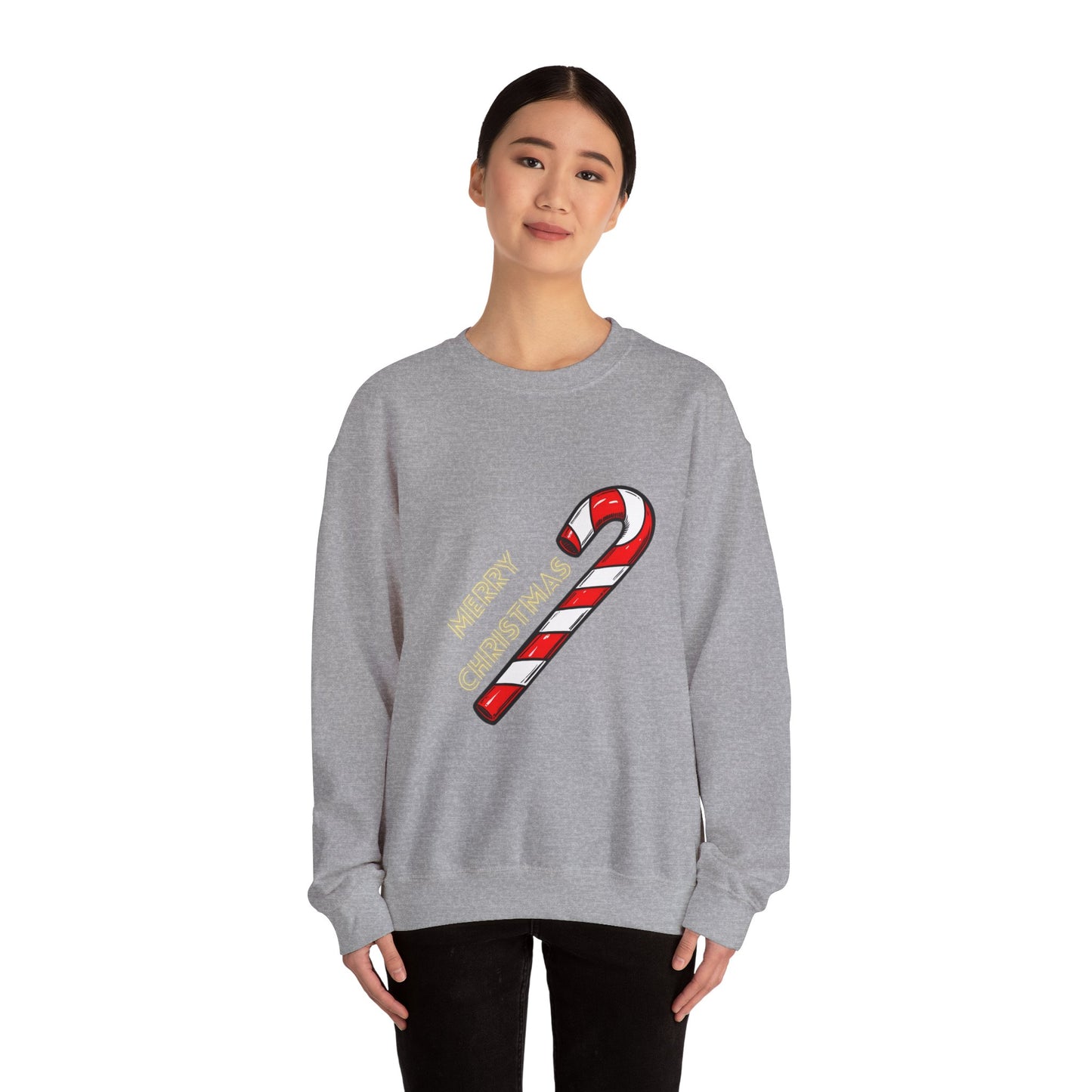 Christmas Candy Cane Crewneck Sweatshirt — "Merry Christmas" Holiday Sweater