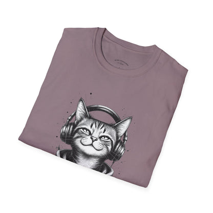 T-Shirt — Cat with Headphones "Mentally: Somewhere Else" – Cute Relaxed Graphic Tee for Cat Lovers