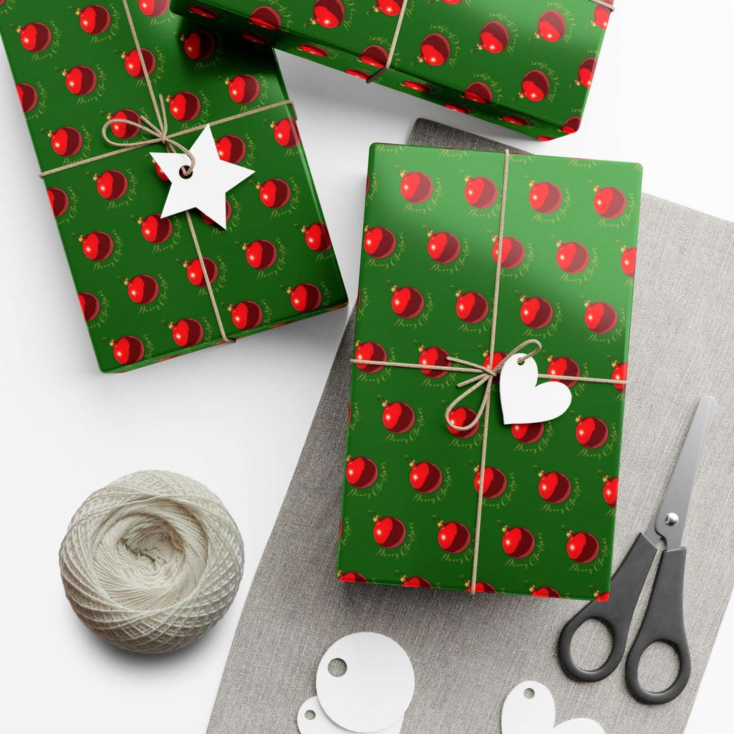 Wrapping Paper (Green with Red Ornaments)