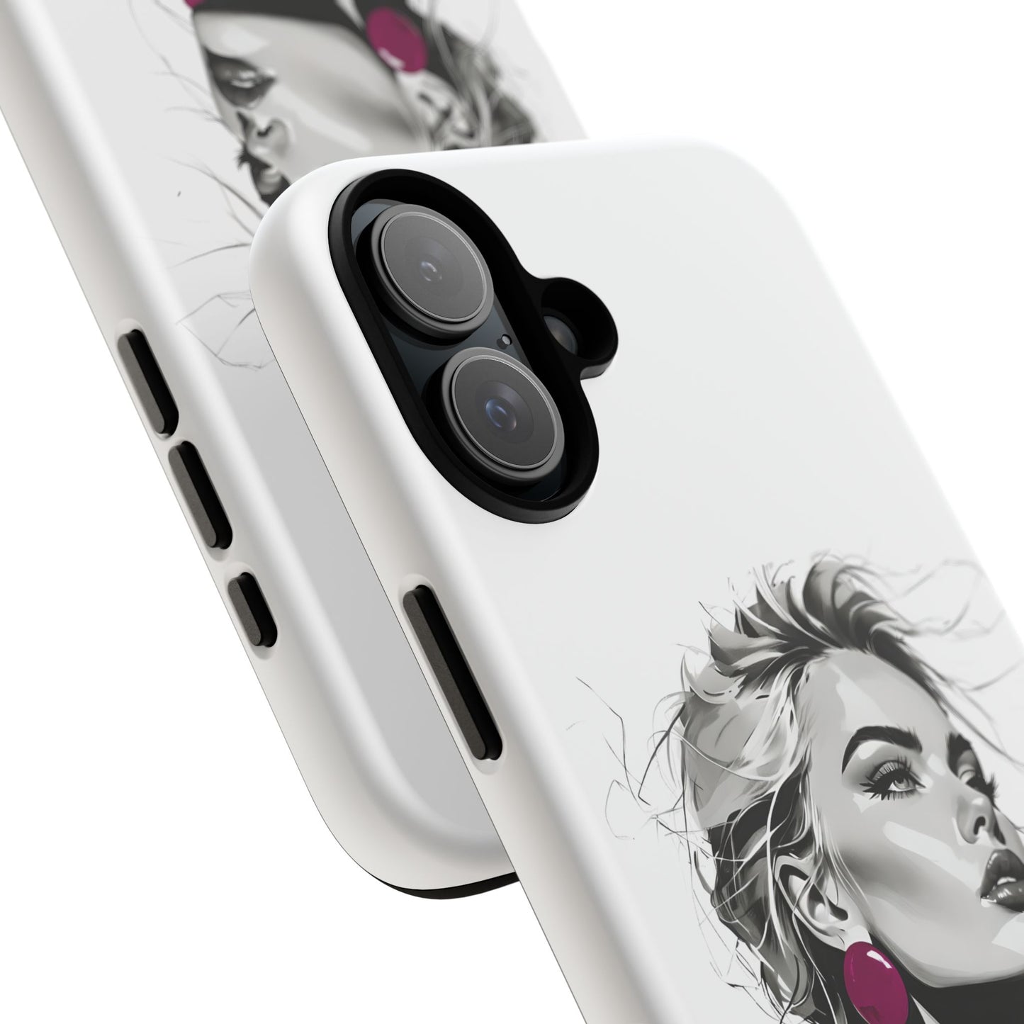 Phone Case — Chic Portrait with Pink Earrings (Stylish Protective Tough Case)