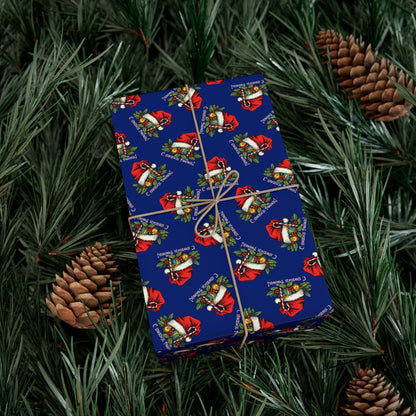 Christmas Gift Wrap Paper — Santa Sleigh & Presents Pattern
